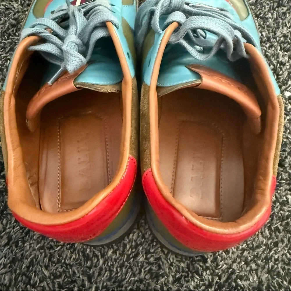 Bally Brown and Blue Retro Sneakers with Suede Accents